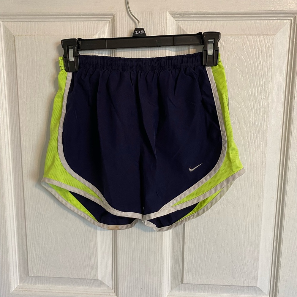 Women's Navy and Neon Green Athletic Shorts Size XS